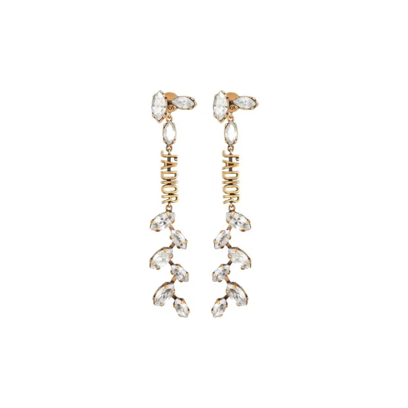 DIOR Faux Crystal Metal Earrings Women's Gold-0