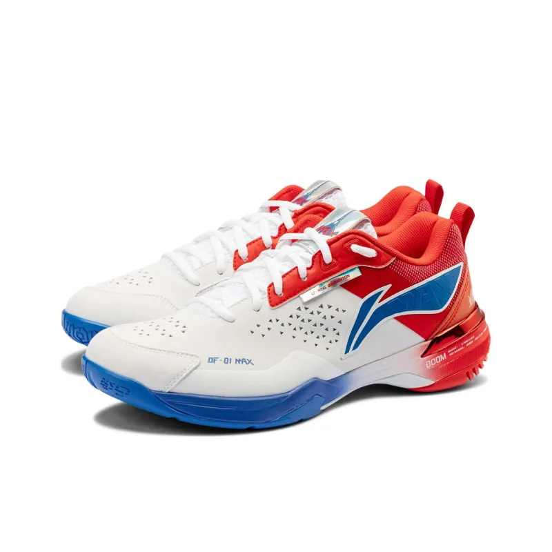 LiNing Durable Breathable Low Top Badminton Shoes Unisex White Red Blue-1