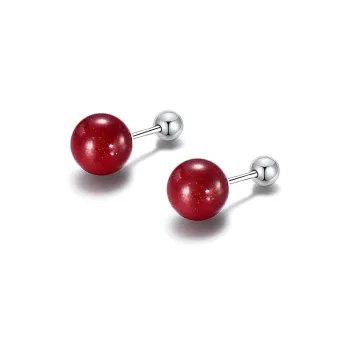 GIMK Reconstructed Cinnabar Jade Stud Earrings Women's