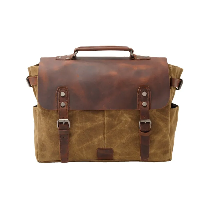 TTaG．baG Leather With Batik Canvas Bag, Crossbody Handbag Regular Men's Khaki/Black/Dark Gray/Army Green-0