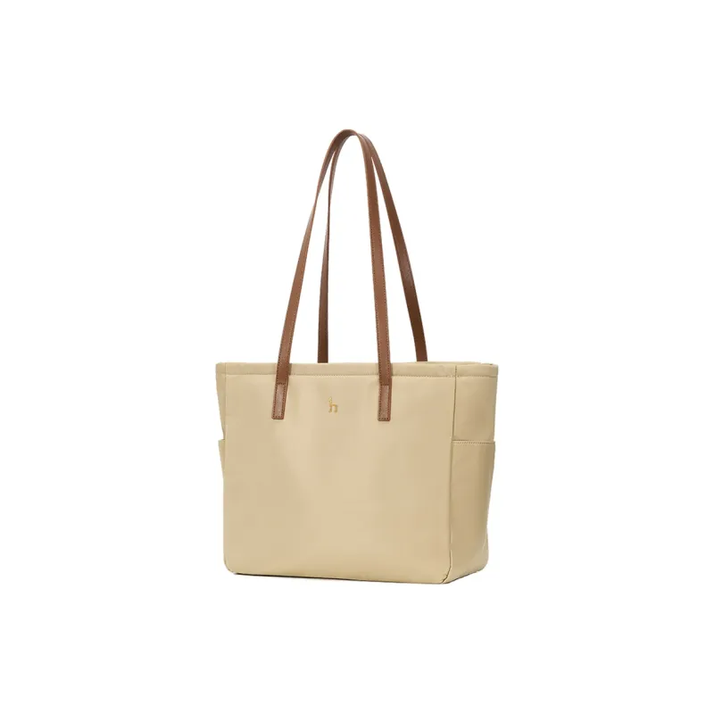 HAZZYS Nylon Fabric Tote Bag Shopping Bag Handbag Shoulder Bag Large Size Women's Beige-4