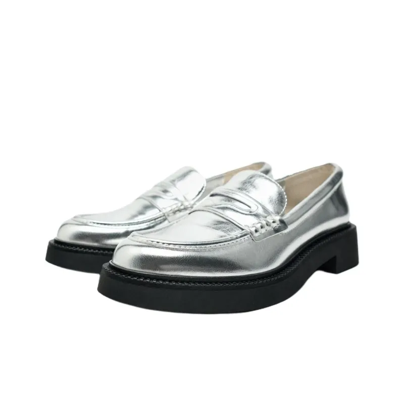 ZARA Loafers 3cm Women's Silver-2