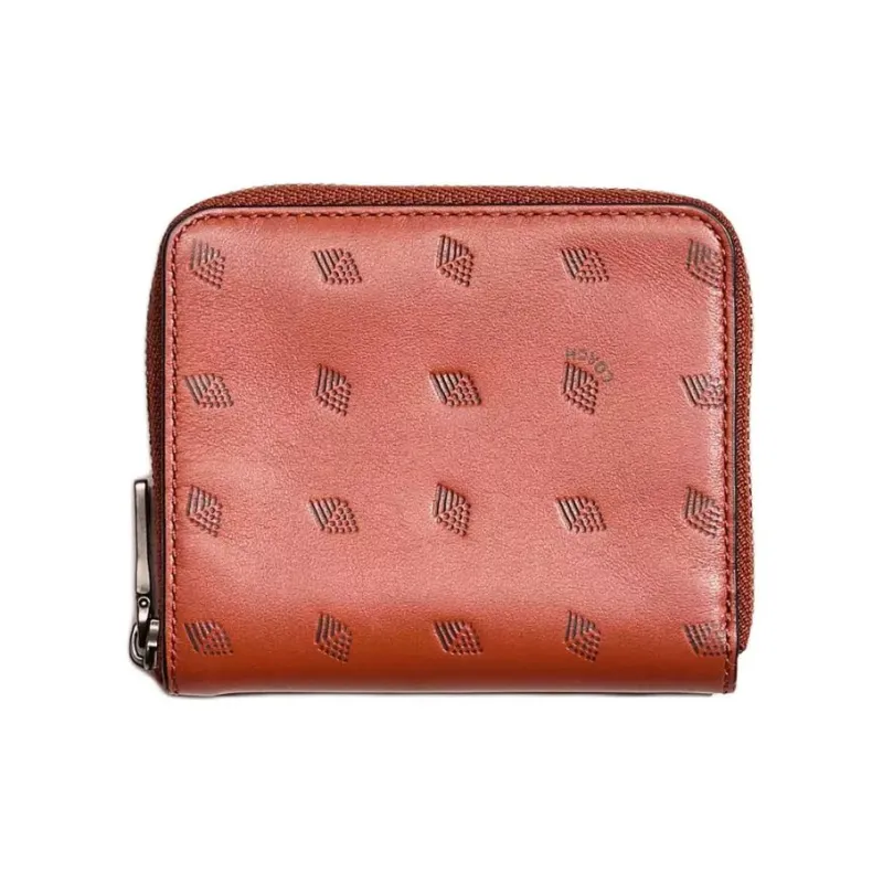 COACH Zip Around Delicate Calfskin Wallet Small Size Women's Pepper Color Spliced Peach Blossom Heart Wood Color-0
