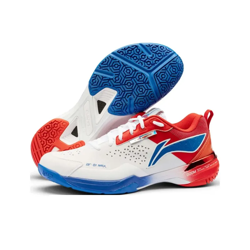 LiNing Durable Breathable Low Top Badminton Shoes Unisex White Red Blue-4
