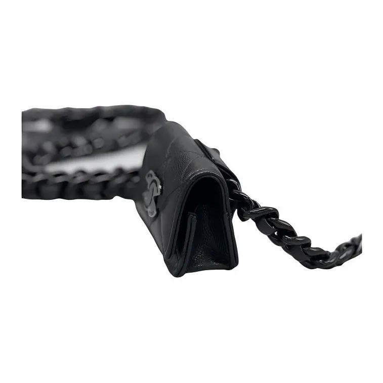 CHANEL Grain Embossed Calfskin With Bright Lacquered Finish Metal Fanny Pack AirPods Pro Earphone Case Women's Black-1