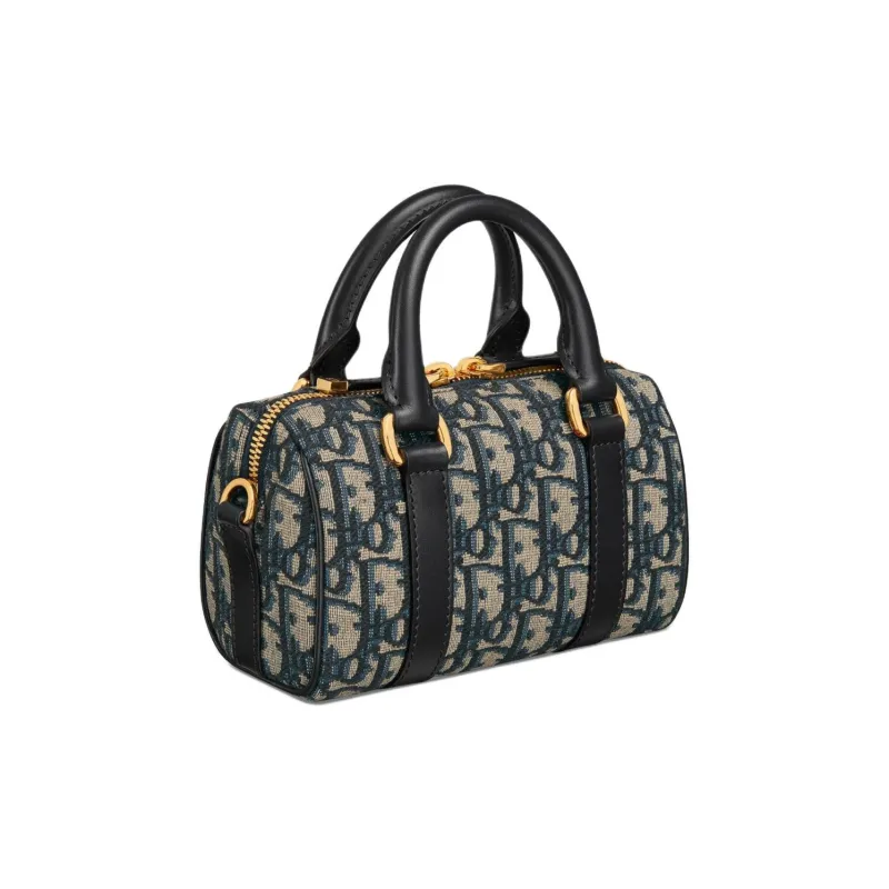 DIOR Grained Cow Leather With Fabric Boston Bag Handbag Shoulder Bag Crossbody Bag Mini Women's Blue Black-1