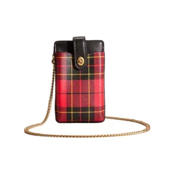 COACH Turnlock Coated Canvas With Smooth Leather One Shoulder Crossbody Cell Phone Pouch Mini Women's Red & Multicolor