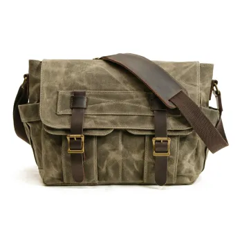 TTaG．baG Oilwax Canvas With Top Grain Cow Leather Canvas Bag Crossbody Bag Men's Khaki/Green/Black/Dark Gray