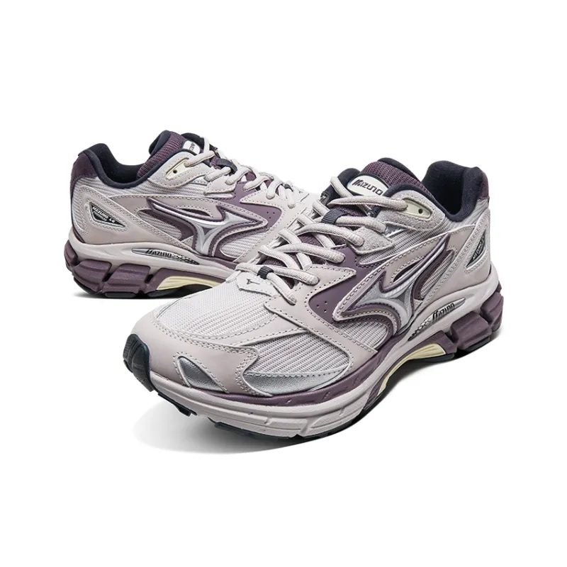 Mizuno Cushioning, Slip Resistant, And Abrasion Resistant Low Top Running Shoes Unisex Light Gray Purple-2