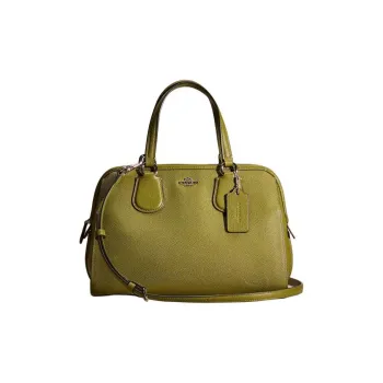 COACH Nolita Cross-Stitch Leather Handbag Shoulder Bag Crossbody Bag Women's Silver With Moss Green Accents