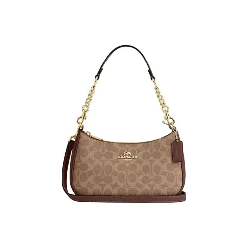 COACH Teri Artificial Leather With Recycled Leather Shoulder Bag, Crossbody Bag, Handbag Medium Size Women
s Khaki