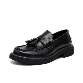 WEISHIBANGWEI Loafers Medium Heel Men's Black