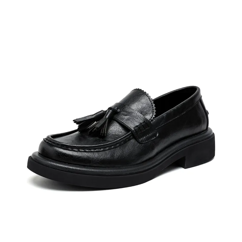 WEISHIBANGWEI Loafers Medium Heel Men's Black-0