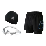 Black Blue+White Swim Goggles+Swimming Cap-Three-Piece Set