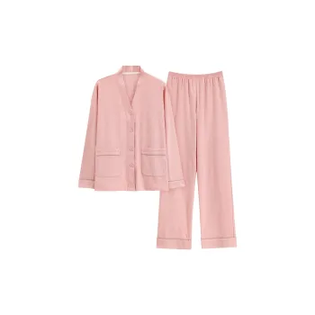 Sleep Long-Sleeved Pants Cardigan For Students Dormitory Home Outerwear-Ready Loungewear Women's Pink