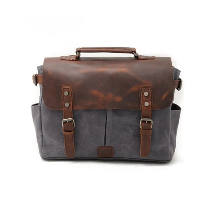 TTaG．baG Leather With Batik Canvas Bag, Crossbody Handbag Regular Men's Khaki/Black/Dark Gray/Army Green-10