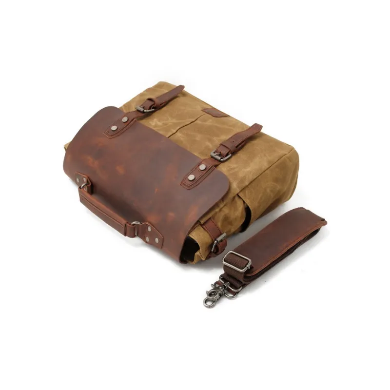 TTaG．baG Leather With Batik Canvas Bag, Crossbody Handbag Regular Men's Khaki/Black/Dark Gray/Army Green-2