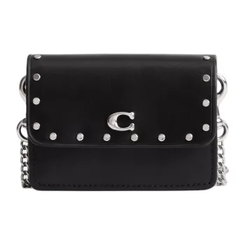 COACH Flap Card Case Delicate Calfskin Card Holder Mini Women's Silver & Black