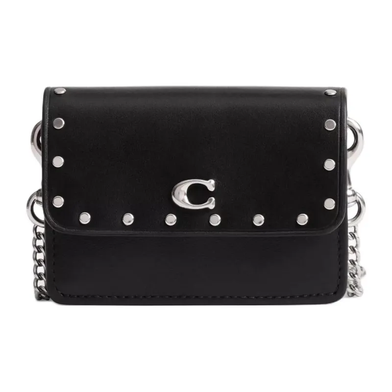 COACH Flap Card Case Delicate Calfskin Card Holder Mini Women's Silver & Black-0