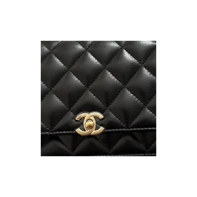 CHANEL Shiny Lambskin Shoulder Bag, Crossbody Bag, Handbag Wallet Women's Black-1
