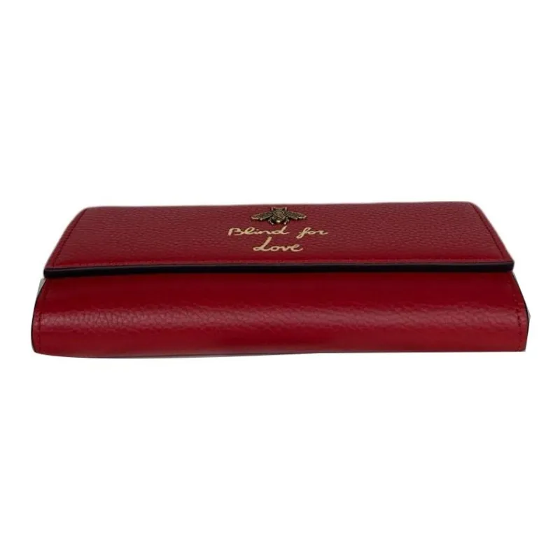 GUCCI Animalier Series Leather Wallet Women's Red-3