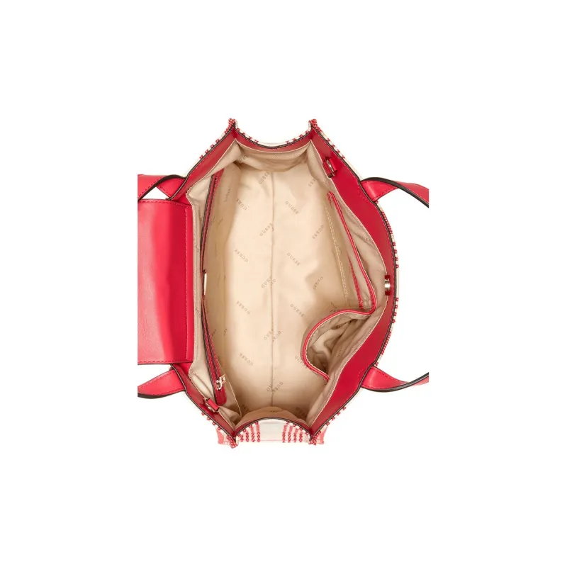GUESS Cotton Tote Bag Shopping Bag Shoulder Bag Crossbody Bag Handbag Small Size Women's Red-3