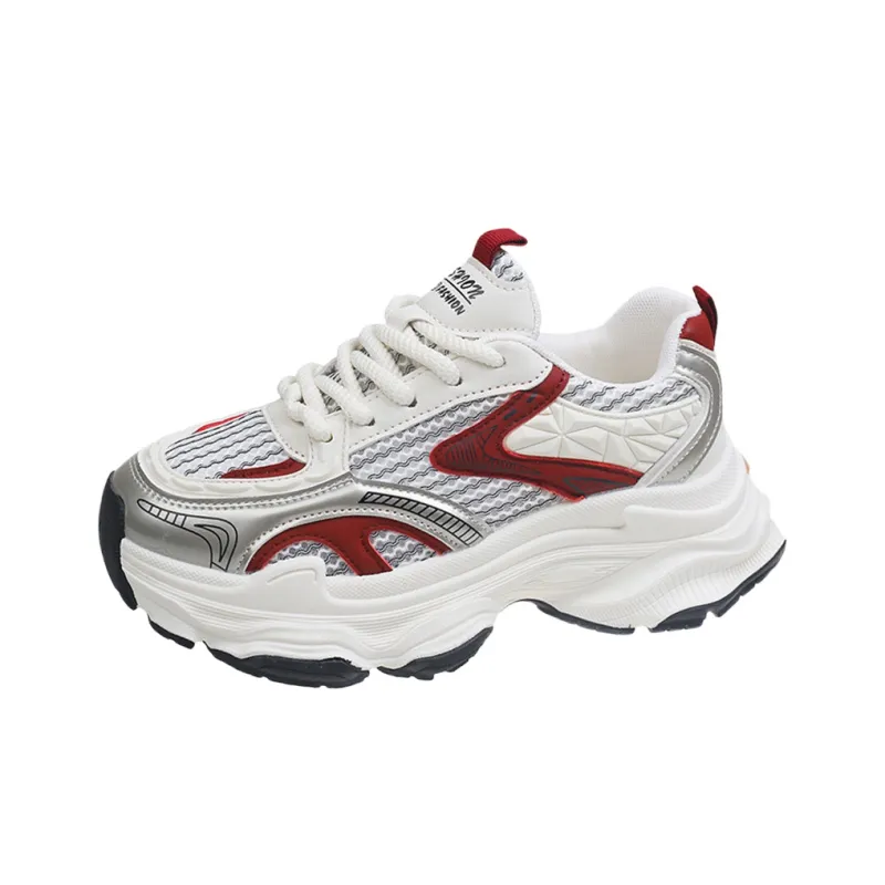 Luji Chunky Sneakers Women's Low Top Ecru/Silver/Red-8