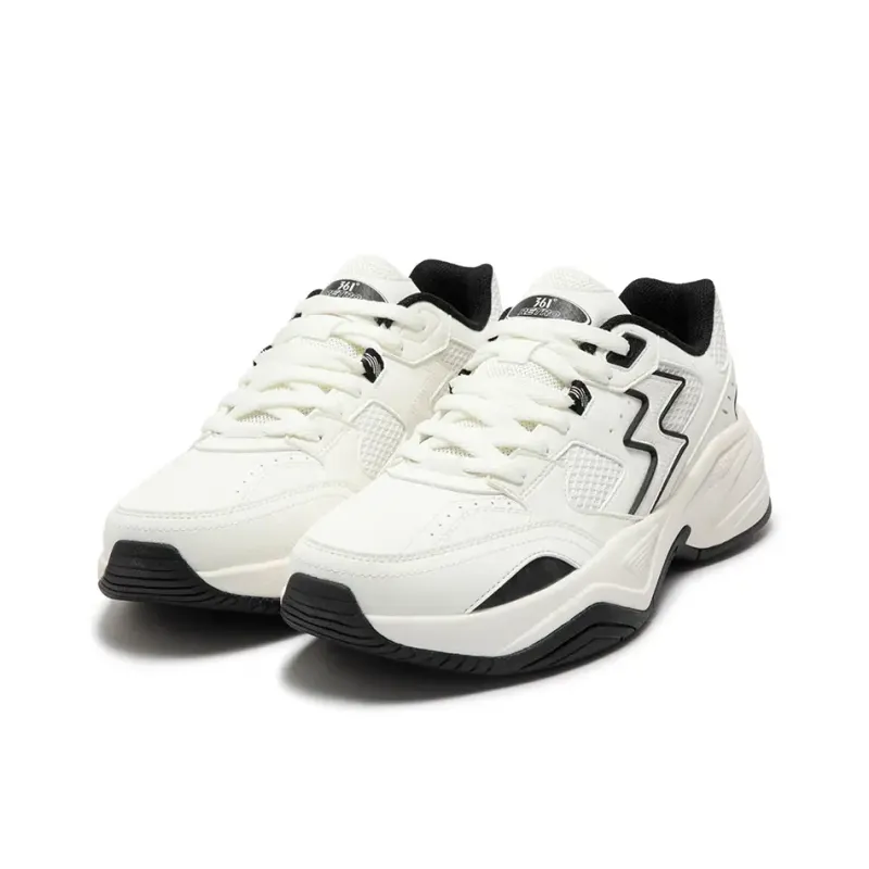 361° Sailing Series Wear Resistant Slip Resistant Low Top Chunky Sneakers Men's White Black-2
