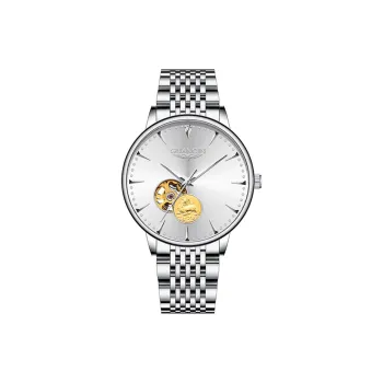 GUANQIN GJ16246 Mechanical Movement Stainless Steel Watchband Watch Men's Watches Silver Dial