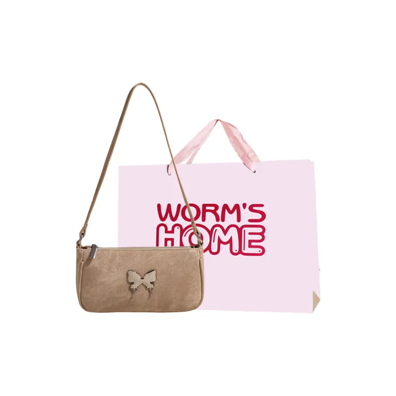 Worm's Home PU One Shoulder Handbag Crossbody Bag Women's Khaki/Black/Pink-14