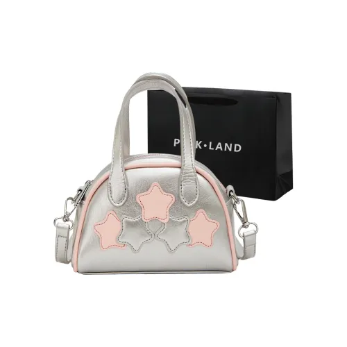 PINK·LAND PU Dome Bag Crossbody Bag Shoulder Bag Women's Silver/Ecru/Black