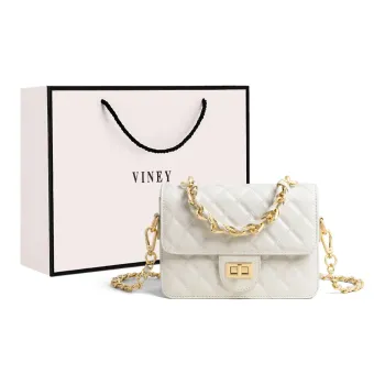 VINEY Cow Leather Crossbody Bag, Shoulder Bag, Handbag Small Size Women's White/Black