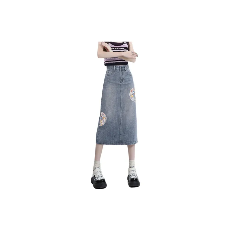 Weixi Denim Long Skirts Women's Blue-6