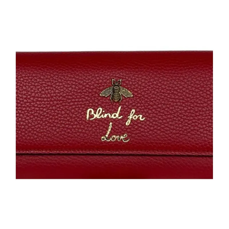 GUCCI Animalier Series Leather Wallet Women's Red-4