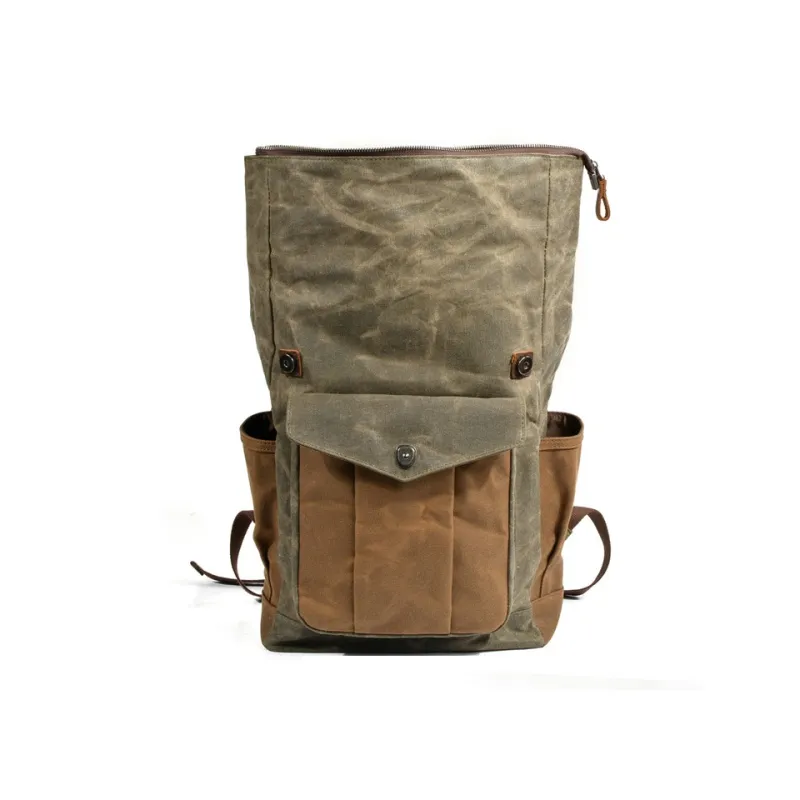 TTaG．baG Top Grain Cow Leather With Shellac Canvas Backpack Men's Dark Gray/Coffee/Military Green Gray Green/Lake Green-7