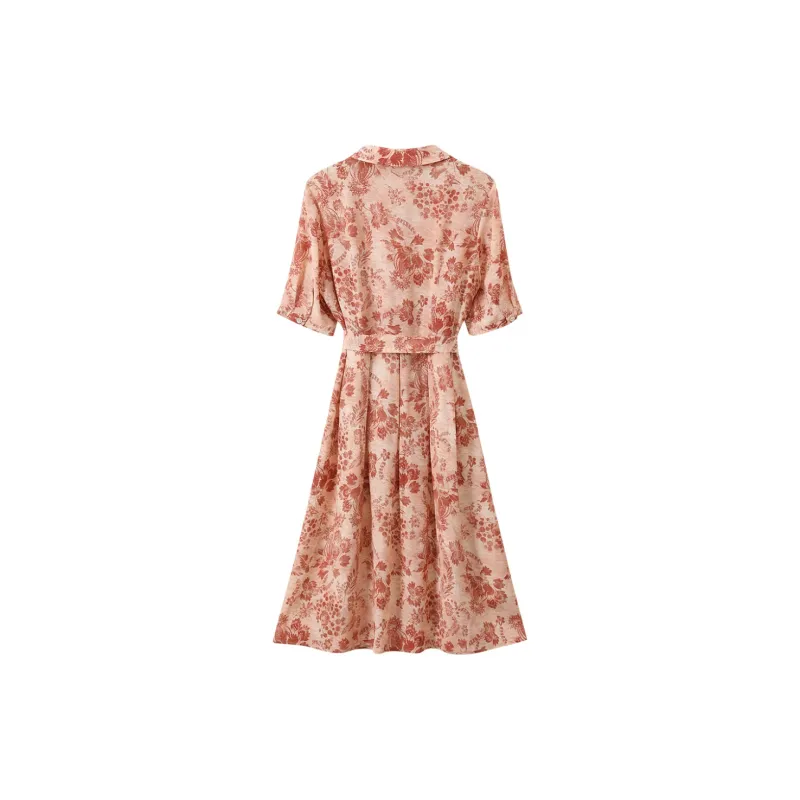 H YXIANG Short Sleeved Dresses Women's Red Moss Flower Shadow-1