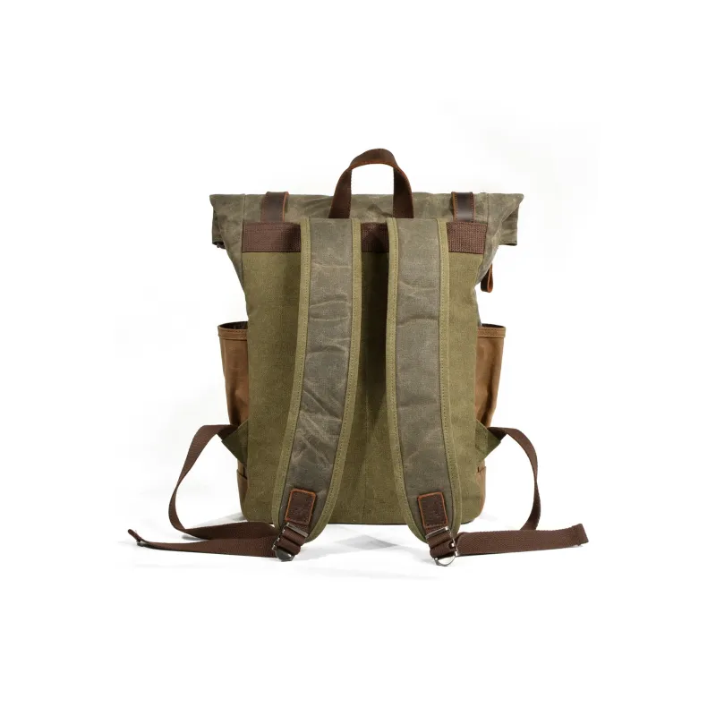 TTaG．baG Top Grain Cow Leather With Shellac Canvas Backpack Men's Dark Gray/Coffee/Military Green Gray Green/Lake Green-9