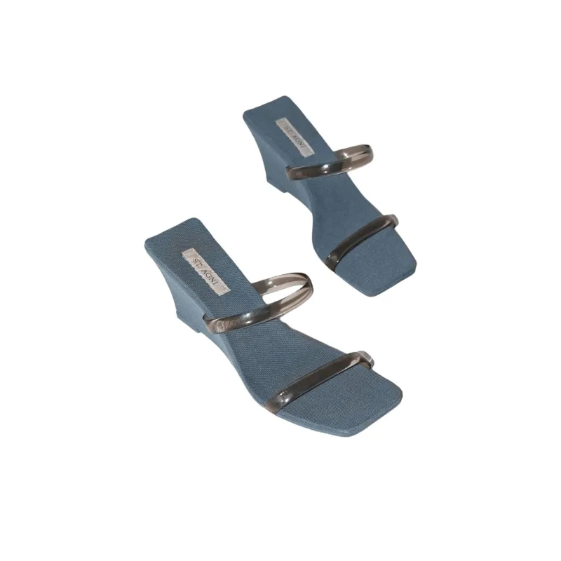 ST. AGNI Slide Slippers 7.3cm Women's Blue-2