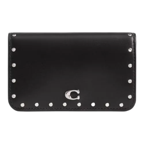 COACH Card Case Delicate Calfskin Card Holder Mini Women's Silver & Black