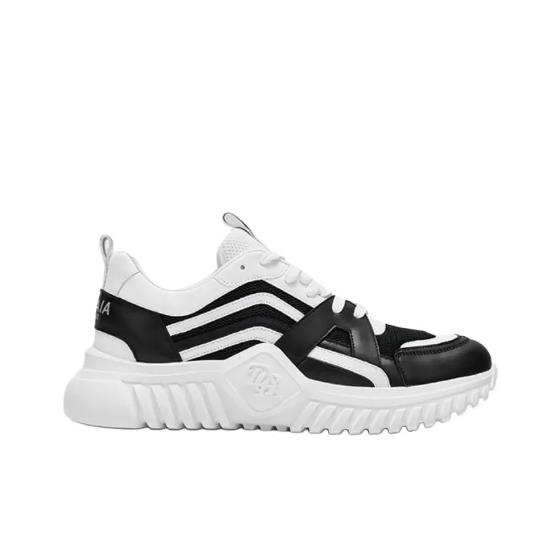 DEGAIA Low Top Casual Shoes Men's Black White, Black-5