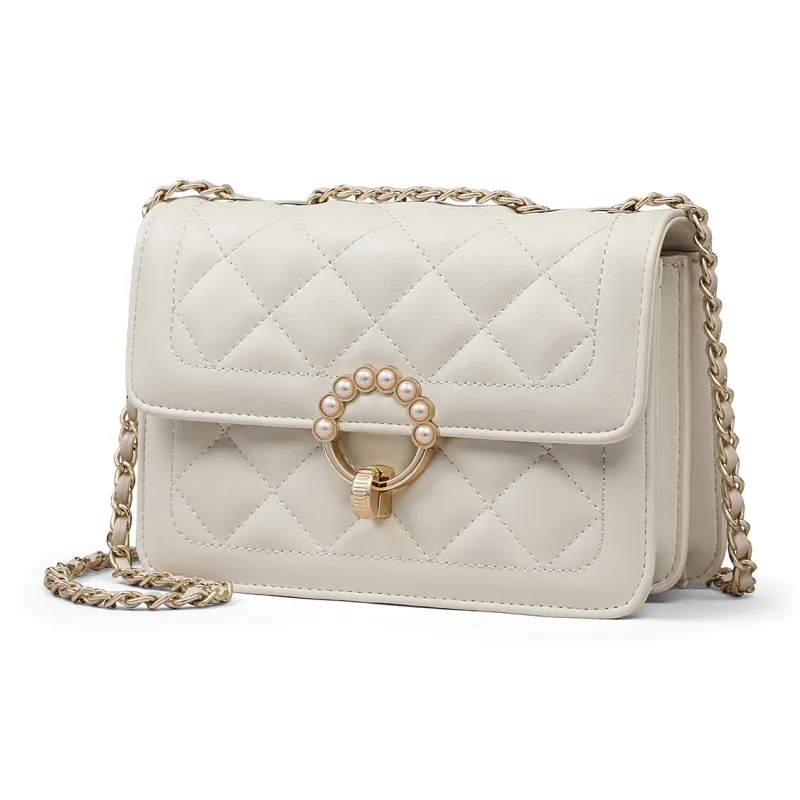 COMELY Cow Leather With Synthetic Leather Small Square Bag Shoulder Bag Women's Milkshake White-2