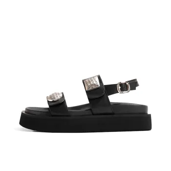 Old Meow Vintage Versatile Flat Outerwear One Strap Sandals 4cm Women's Black