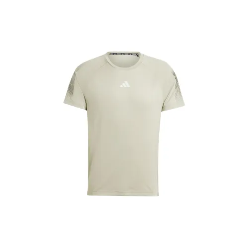 Adidas Gym T-Shirts Men Eggstone Silver Grey/Dark Olive Green