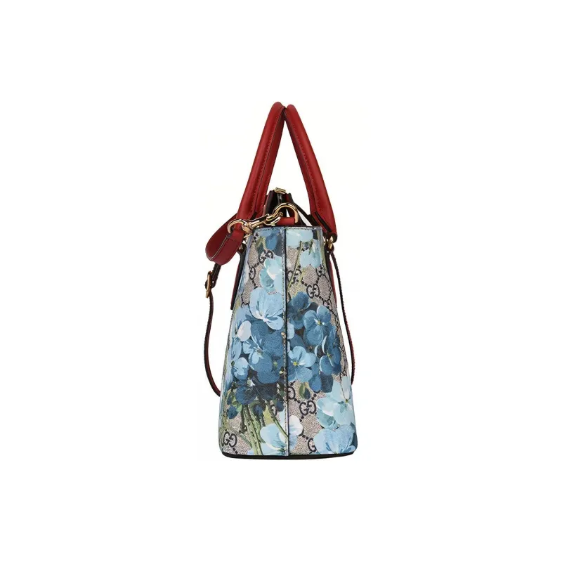 GUCCI GG Blooms Canvas With Leather Shoulder Bag Crossbody Bag Handbag Women's Red+Khaki Print-4