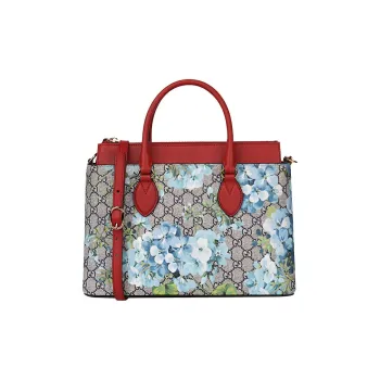 GUCCI GG Blooms Canvas With Leather Shoulder Bag Crossbody Bag Handbag Women's Red+Khaki Print
