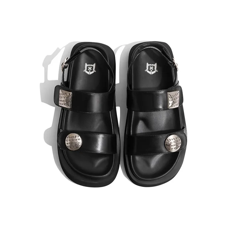 Old Meow Vintage Versatile Flat Outerwear, One Strap Sandals 4cm Women's Black-4