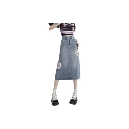 Weixi Denim Long Skirts Women's Blue