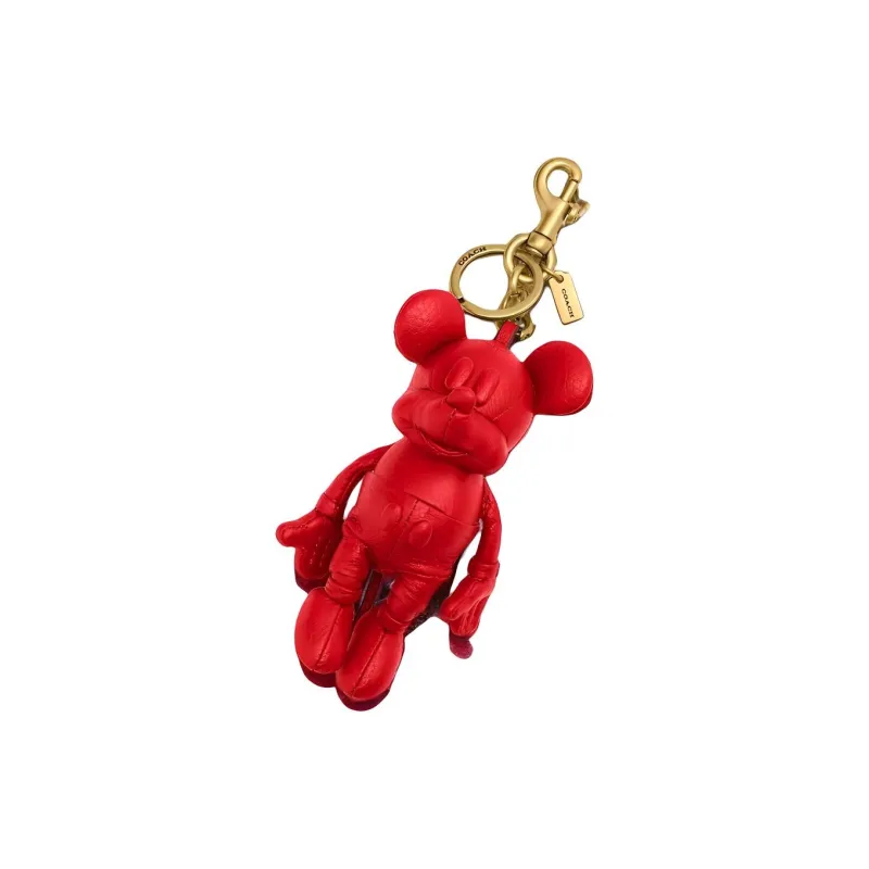 COACH Disney Collaboration Pebbled Leather Key Ring Bag Accessory Unisex Red-1