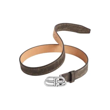 Balenciaga Concave And Convex Details Lambskin Leather Belts Men's Brown Width 3.5CM