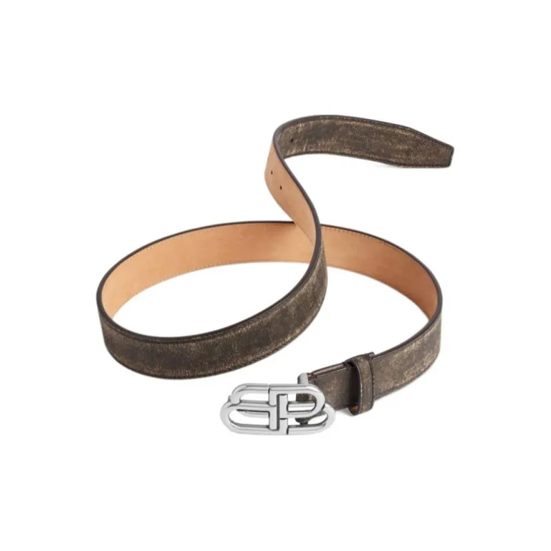Balenciaga Concave And Convex Details Lambskin Leather Belts Men's Brown Width 3.5CM-0